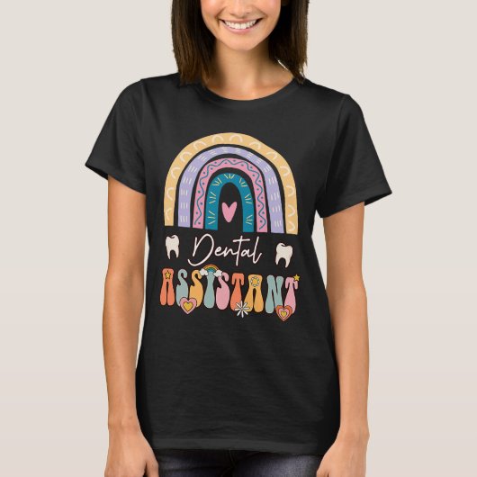 Zahnassistent Groovy Retro Vintag Rainbow Niedlich T-Shirt (Vorderseite)