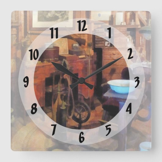 Zahnbüro mit Drill Quadratische Wanduhr (Vorderseite)