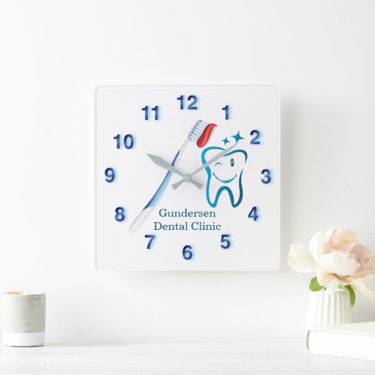 Zahnbürste 🦷 Stilblauer Zahnspieß Quadratische Wanduhr (Zuhause)