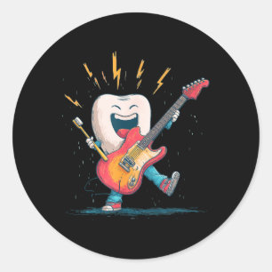 Zahnbürste und E-Gitarre Grafik für Zahnpflege Runder Aufkleber