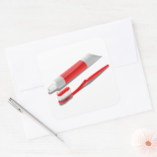 Zahnbürste und Zahnpasta Quadratischer Aufkleber (Umschlag)