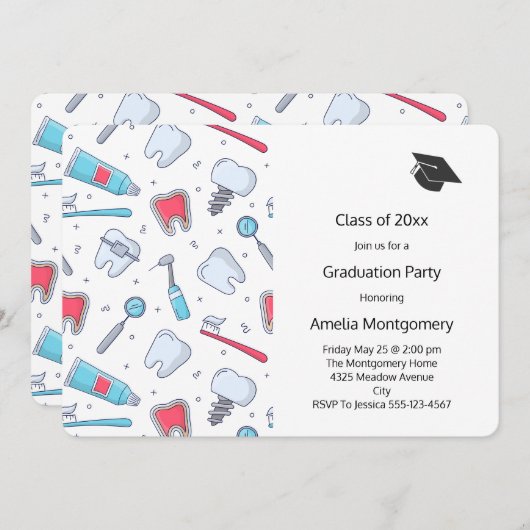 Zähne und Tools Zahnmuster-Abschluss Einladung (Vorne/Hinten)