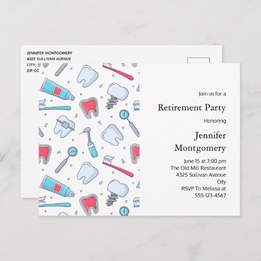 Zähne und Werkzeuge für die elterliche Pflege von Einladungspostkarte (Vorne/Hinten)