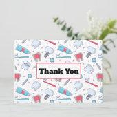 Zähne und Werkzeuge Zahnarzt Dankeskarte (Stehend Vorderseite)