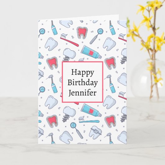 Zähne und Werkzeuge Zahnmuster Geburtstag Karte (Gelbe Blume)