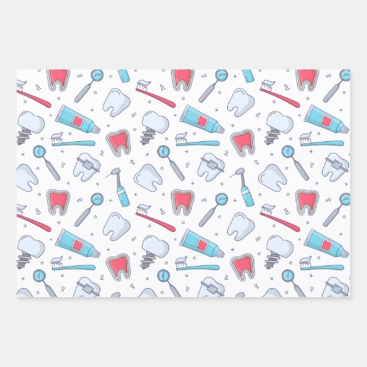 Zähne und Werkzeuge Zahnmuster Geschenkpapier Set (Vorderseite 2)