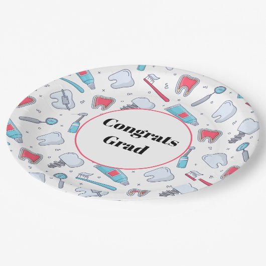 Zähne und Werkzeuge Zahnmuster Glückwunsch Grad Pappteller (Schrägansicht)