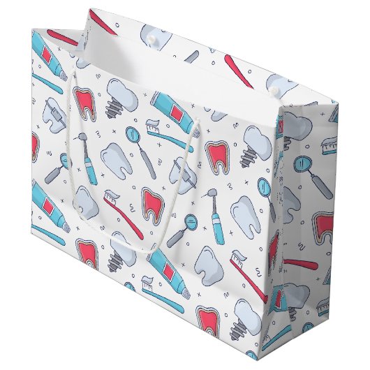 Zähne und Werkzeuge Zahnmuster Große Geschenktüte (Vorderseite Schrägansicht)