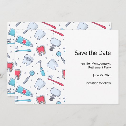 Zähne und Werkzeuge Zahnmuster Save The Date (Vorne/Hinten)