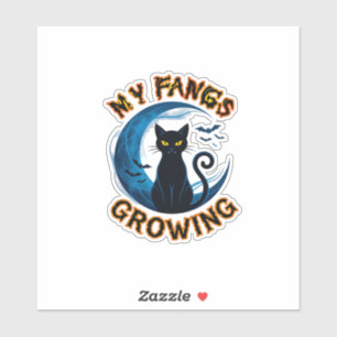 Zähne Wachsende Halloween Schwarze Katze Blauer Mo Aufkleber