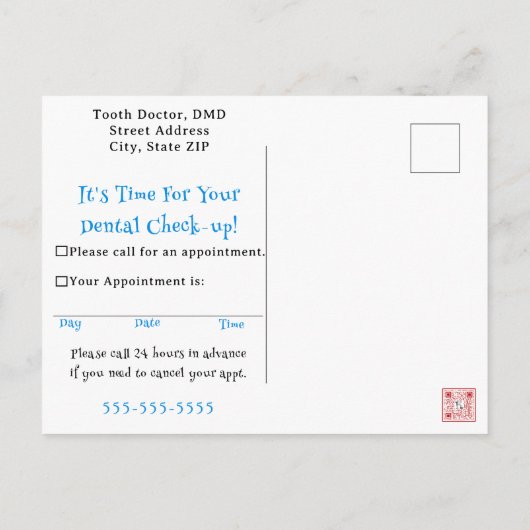 Zahnersatz Erinnerung Postkarte (Rückseite)