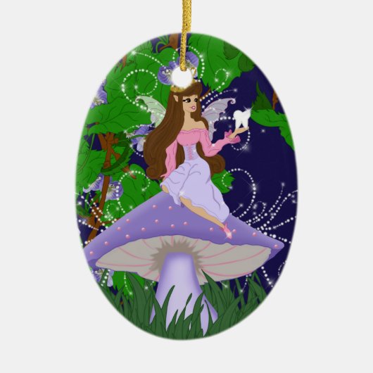 Zahnfairy-Prinzessin auf Lila Pilzschmuck Keramik Ornament (Vorne)