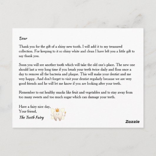 Zahnfee-Prinzessin mit goldfarbener Münze Postkarte (Rückseite)