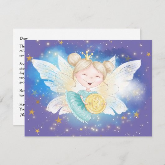 Zahnfee-Prinzessin mit Goldmünzen Postkarte (Vorne/Hinten)