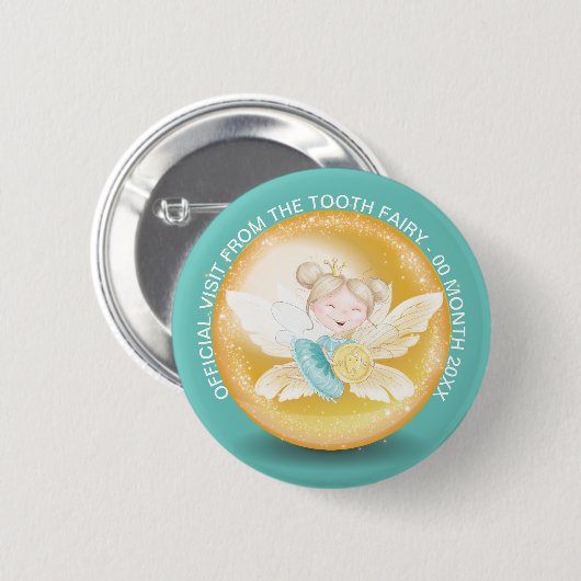 Zahnfee-Prinzessin mit Goldschimmer aquamarin Button (Vorne & Hinten)
