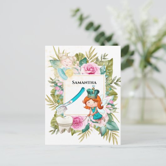 Zahnfee | Prinzessin-Zahnbürste-Rose Postkarte (Stehend Vorderseite)
