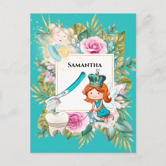 Zahnfee-Zahnbürste-Rose Postkarte (Vorderseite)