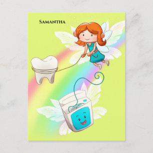 Zahnfee Zahnseide DIY Name Regenbogen Zahnarzt Postkarte