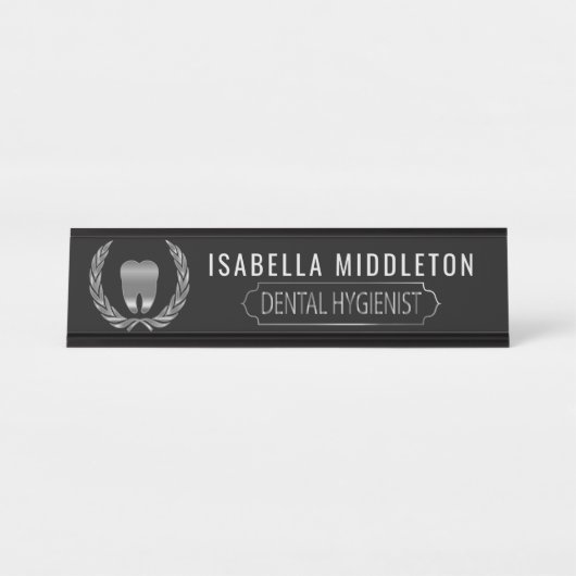 Zahnhygiene - in Schwarz und Silber Schreibtischnamensplakette (Vorderseite )