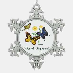 Zahnhygiene-Schmetterlinge Schneeflocken Zinn-Ornament