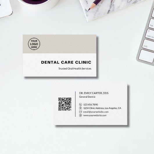 Zahnklinik Zahnarzt Professionelles Logo QR-Code Visitenkarte