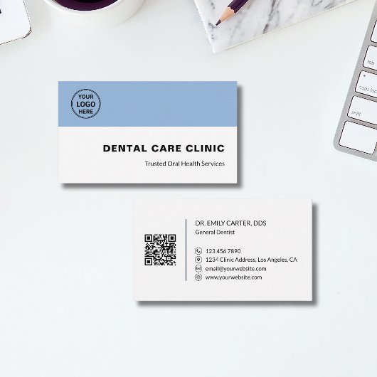 Zahnklinik Zahnarzt Professionelles Logo QR-Code Visitenkarte