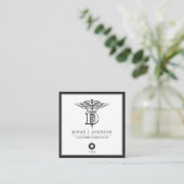 Zahnmedizin| Minimalistisches Schwarz| Graue Grenz Quadratische Visitenkarte (Stehend Vorderseite)