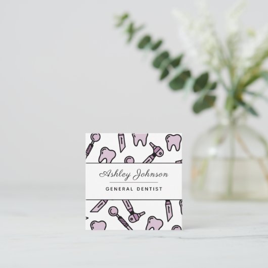 Zahnmedizin Niedlich Zähne Muster Social Media Quadratische Visitenkarte (Stehend Vorderseite)