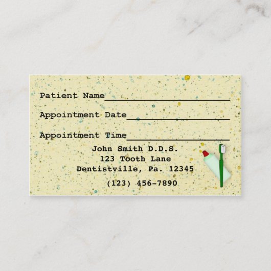 Zahnmedizinische Verabredungs-Visitenkarte Terminkarte (Vorderseite)