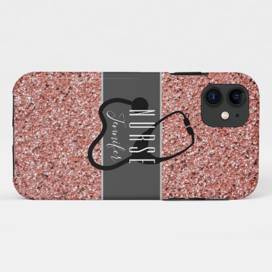 Zahnmedizinischer Stethoskop Pink-Glitzer Case-Mate iPhone Hülle (Rückseite (Horizontal))