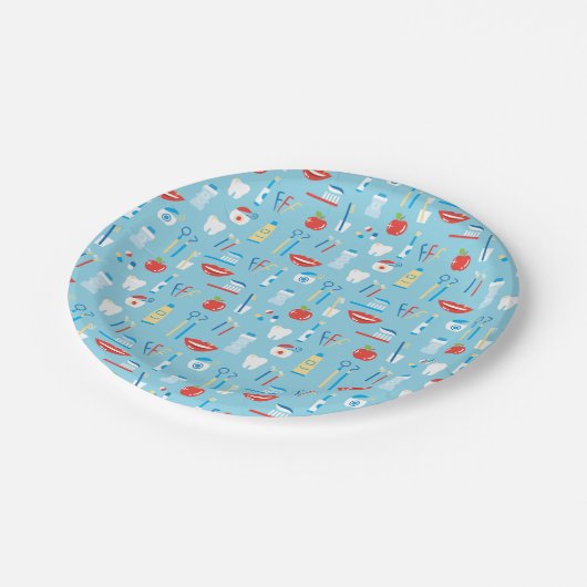 Zahnmedizinisches blaues Muster Pappteller (Schrägansicht)