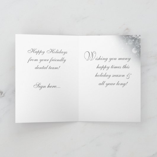 Zahnmedizinisches Weihnachtskarten-Silber Feiertagskarte (Innenseite)