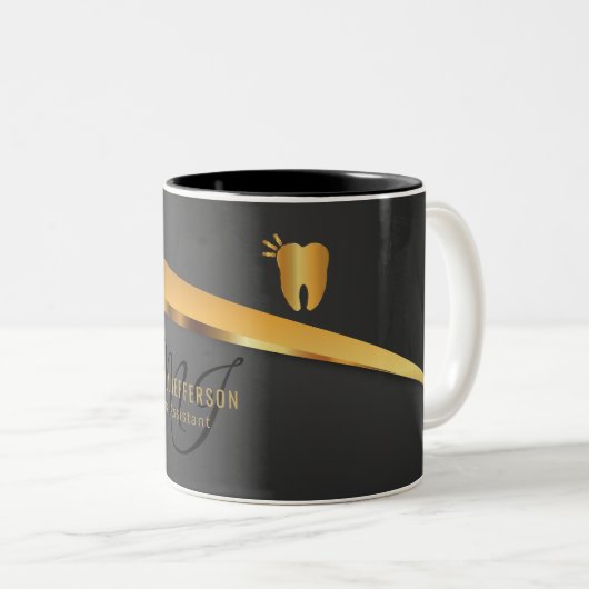 Zahnpersonal - Schwarz und Gold Zweifarbige Tasse (VorderseiteRechts)