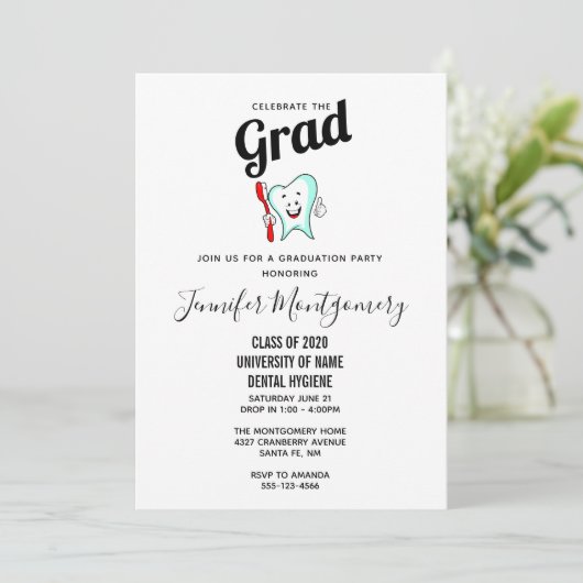 Zahnpflege Happy Tooth mit Toothbrush-Abschluss Einladung (Stehend Vorderseite)