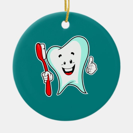 Zahnpflege - Happy Tooth mit Toothbrush Keramik Ornament (Vorne)