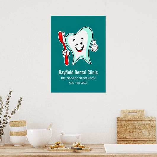 Zahnpflege - Happy Tooth mit Toothbrush Poster (Küche)
