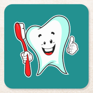 Zahnpflege - Happy Tooth mit Toothbrush Rechteckiger Pappuntersetzer