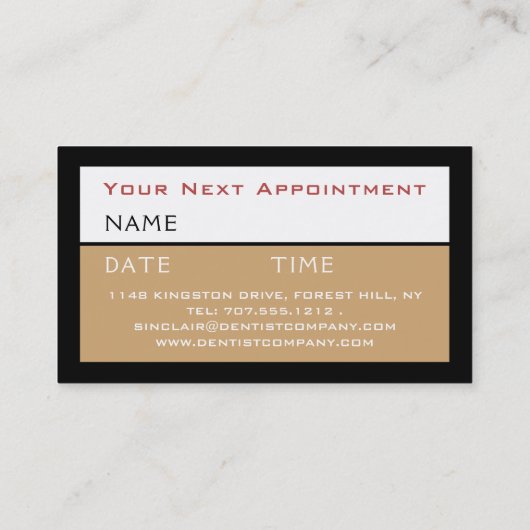 Zahnpflege, Zahnarzternennung Visitenkarte (Rückseite)