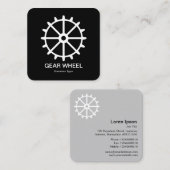 Zahnrad 02 - Schwarz auf Weiß Quadratische Visitenkarte (Vorne/Hinten)