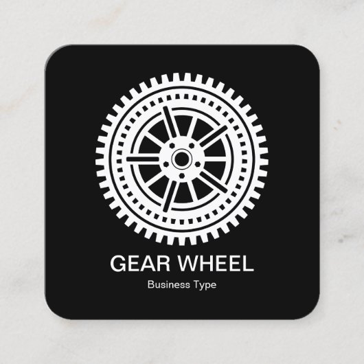 Zahnrad 04 - Weiß auf schwarz Quadratische Visitenkarte (Vorderseite)