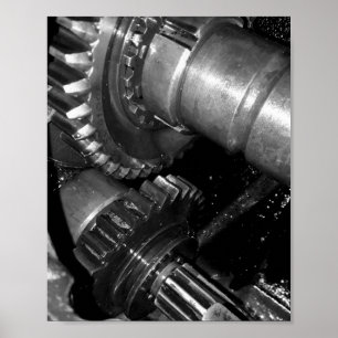 Zahnräder. Industrie, schwarz und weiß Poster