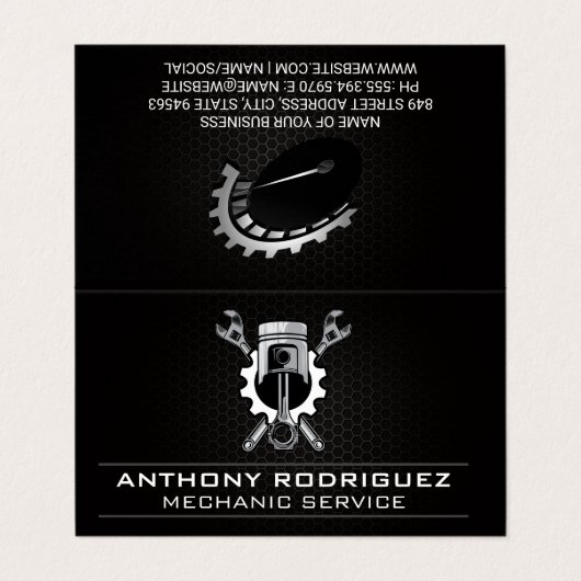 Zahnradgetriebe und Kolbenstange | AUTO Visitenkarten (Außenseite Aufgefaltet)