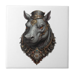 "Zahnradgetriebener Riese: Das Steampunk-Nilpferd" Fliese