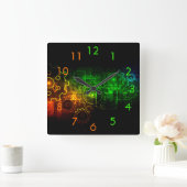 Zahnradmechanik schwarz-grün-orange quadratische wanduhr (Zuhause)