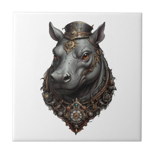 "Zahnriese: Der Steampunk-Hippo" Fliese (Vorderseite)
