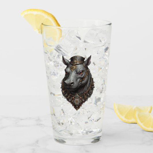 "Zahnriese: Der Steampunk-Hippo" Glas (Vorderseite Ice)