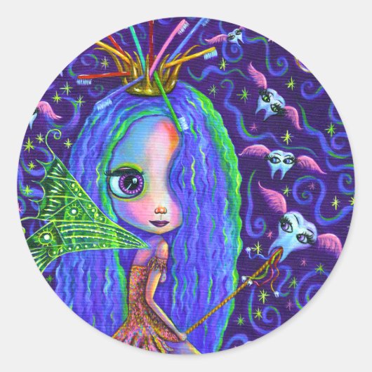 Zahnseide mit Zahnbürstenkrone & Flügelzange Runder Aufkleber (Vorderseite)