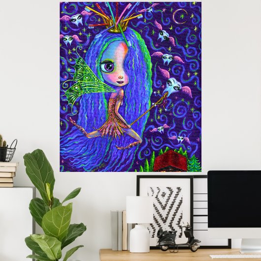 Zahnseide mit Zahnbürstenkrone & Zähne Poster (Heimbüro)