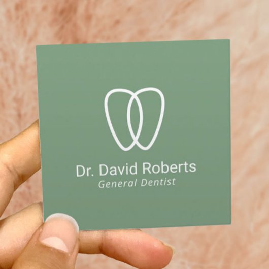 Zahnstooth-Logo Minimalistisch Green Dental Care Quadratische Visitenkarte
