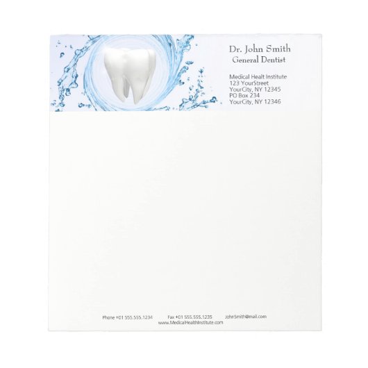 Zahnzahnwasser Beruflich Notizblock (Vorderseite)